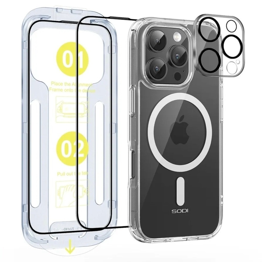 SODI 3-in-1 Magnetic Case for iPhone 16 Pro Clear Shockproof MagSafe Set S13